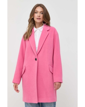 BOSS płaszcz z domieszką wełny kolor różowy przejściowy oversize
