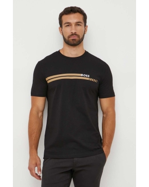 BOSS t-shirt bawełniany kolor czarny z nadrukiem