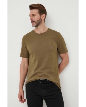 BOSS t-shirt bawełniany BOSS ORANGE kolor beżowy gładki