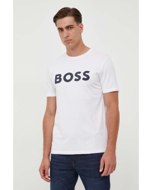 BOSS t-shirt bawełniany BOSS CASUAL kolor beżowy z nadrukiem