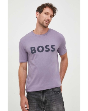 BOSS t-shirt bawełniany BOSS CASUAL kolor fioletowy z nadrukiem