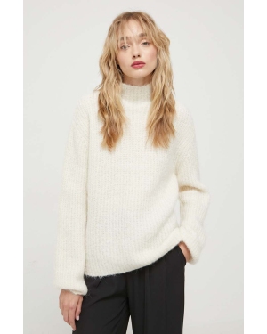 Bruuns Bazaar sweter wełniany damski kolor beżowy ciepły z półgolfem