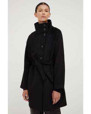 Bruuns Bazaar płaszcz z domieszką wełny kolor czarny przejściowy