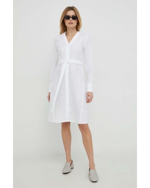 Calvin Klein sukienka lniana kolor biały mini prosta