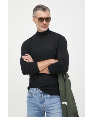 Calvin Klein sweter wełniany męski kolor czarny lekki z półgolfem