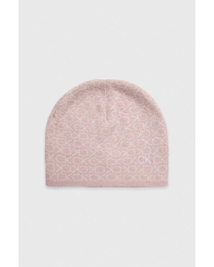 Calvin Klein czapka z domieszką kaszmiru kolor różowy z cienkiej dzianiny