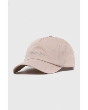 Calvin Klein czapka z daszkiem bawełniana kolor beżowy gładka
