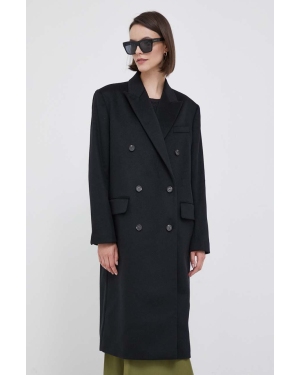 Calvin Klein płaszcz wełniany kolor czarny przejściowy dwurzędowy