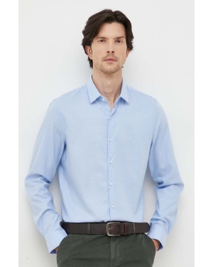 Calvin Klein koszula bawełniana męska kolor niebieski slim z kołnierzykiem klasycznym