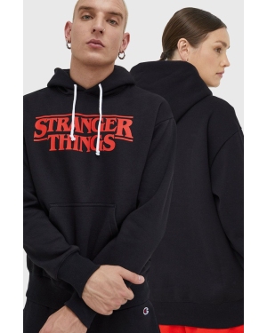 Champion bluza xStranger Things kolor czarny z kapturem z nadrukiem