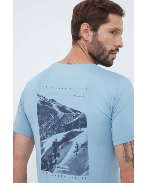 Columbia t-shirt sportowy kolor niebieski z nadrukiem