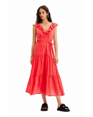 Desigual sukienka kolor czerwony midi rozkloszowana