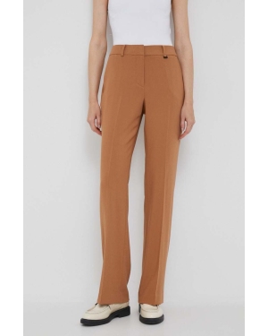 Dkny spodnie damskie kolor brązowy proste high waist