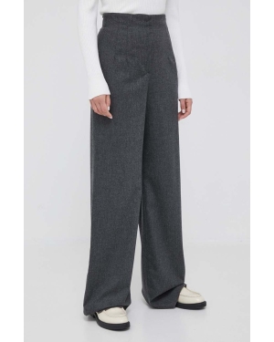 Emporio Armani spodnie wełniane kolor szary szerokie high waist