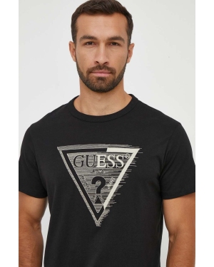 Guess t-shirt bawełniany kolor czarny z aplikacją