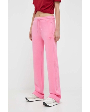 Guess spodnie dresowe damskie kolor różowy z nadrukiem