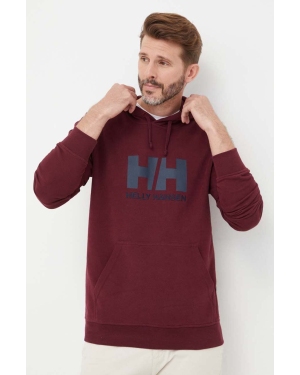 Helly Hansen bluza bawełniana HH LOGO HOODIE męska kolor bordowy z kapturem z aplikacją 33977