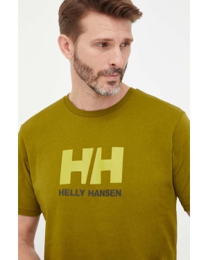 Helly Hansen t-shirt HH LOGO T-SHIRT męski kolor zielony z aplikacją 33979