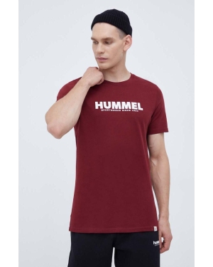 Hummel t-shirt bawełniany kolor bordowy z nadrukiem