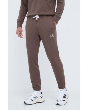 New Balance spodnie dresowe kolor brązowy gładkie