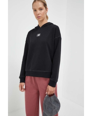 New Balance bluza damska kolor czarny z kapturem z nadrukiem