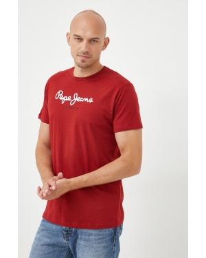Pepe Jeans t-shirt bawełniany kolor bordowy z nadrukiem