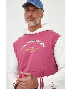 Pepe Jeans bluza bawełniana Medley męska kolor różowy z kapturem z nadrukiem