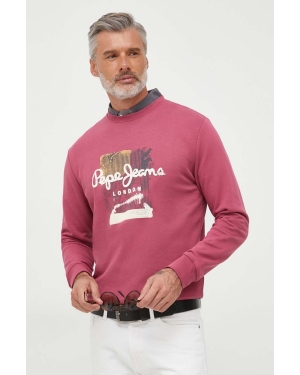 Pepe Jeans bluza bawełniana Melbourne męska kolor różowy z nadrukiem