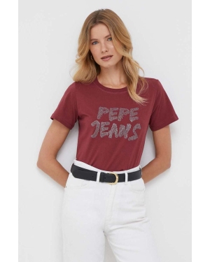 Pepe Jeans t-shirt bawełniany Bria kolor bordowy