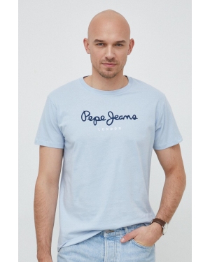 Pepe Jeans t-shirt bawełniany Eggo kolor niebieski z nadrukiem
