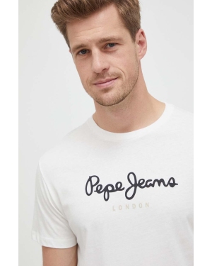 Pepe Jeans t-shirt bawełniany Eggo kolor beżowy z nadrukiem