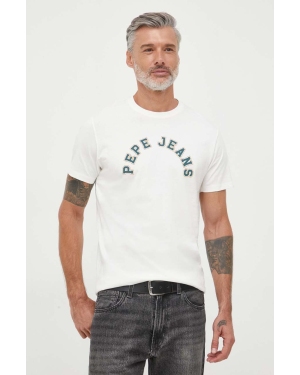 Pepe Jeans t-shirt bawełniany Westend kolor beżowy z nadrukiem
