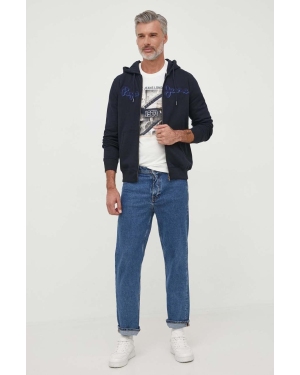 Pepe Jeans bluza bawełniana RYAN męska kolor granatowy z kapturem z aplikacją