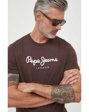 Pepe Jeans t-shirt bawełniany EGGO kolor brązowy z nadrukiem