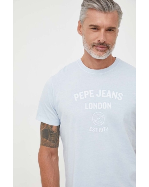 Pepe Jeans t-shirt bawełniany kolor niebieski z nadrukiem