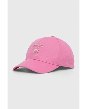 Pinko czapka z daszkiem bawełniana kolor różowy z aplikacją