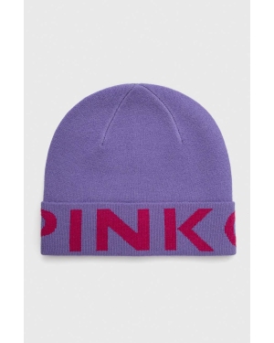 Pinko czapka wełniana kolor fioletowy z cienkiej dzianiny wełniana