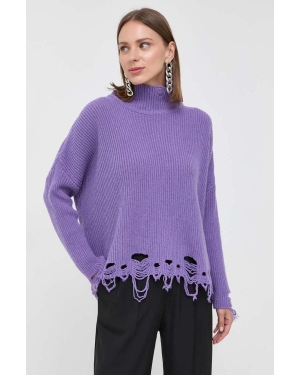 Pinko sweter wełniany kolor fioletowy z golfem