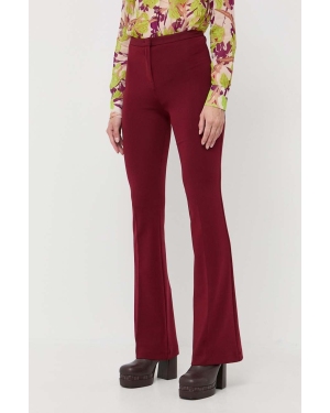 Pinko spodnie damskie kolor bordowy dzwony high waist