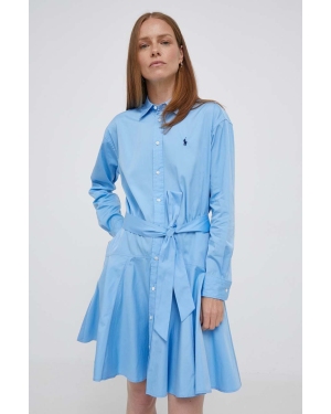 Polo Ralph Lauren sukienka bawełniana kolor niebieski mini rozkloszowana