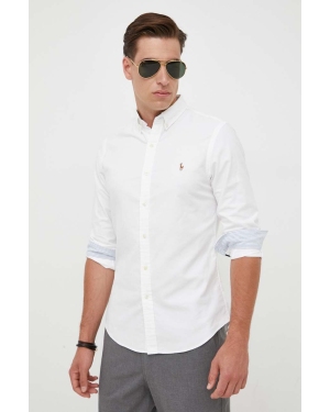 Polo Ralph Lauren koszula bawełniana męska kolor biały slim z kołnierzykiem button-down