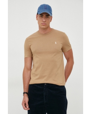 Polo Ralph Lauren t-shirt bawełniany kolor beżowy gładki