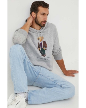 Polo Ralph Lauren bluza męska kolor szary z kapturem z nadrukiem