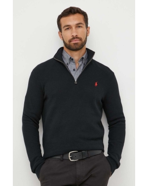 Polo Ralph Lauren sweter bawełniany kolor czarny lekki z półgolfem