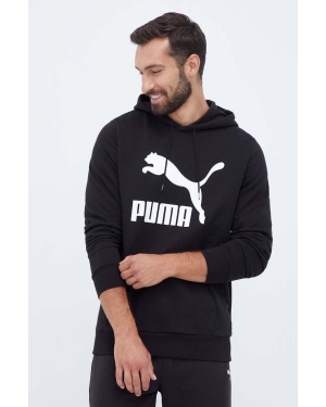 Puma bluza bawełniana męska kolor czarny z kapturem z nadrukiem