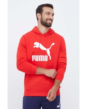 Puma bluza bawełniana męska kolor czerwony z kapturem z nadrukiem