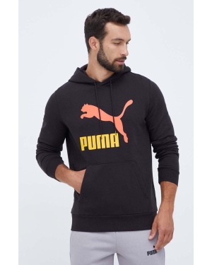 Puma bluza bawełniana męska kolor czarny z kapturem z nadrukiem