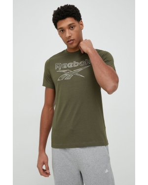 Reebok t-shirt bawełniany kolor zielony z nadrukiem