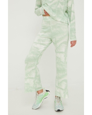 Roxy spodnie damskie kolor zielony dzwony high waist