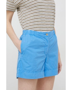 Tommy Hilfiger szorty bawełniane kolor niebieski gładkie high waist